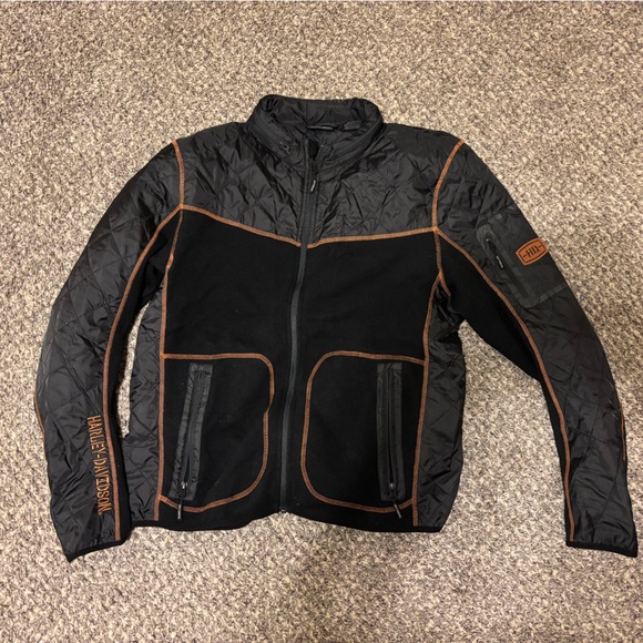 Harley Davidson Fleece jacket men’s XL Black and Orange - Picture 2 of 7